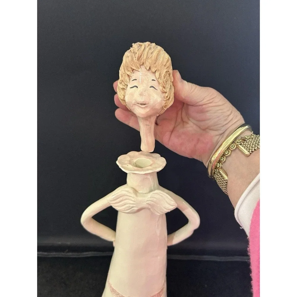 Olivia Boye Angel Ceramic 13in Hand Painted Ivory Pink Signed decanter